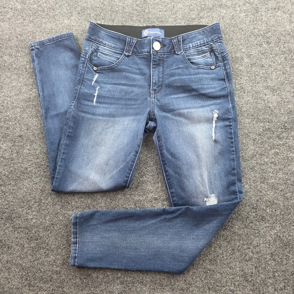 Democracy Absolution Skinny Jeans Distressed Blue Denim Size 6 Womens Ankle Slim